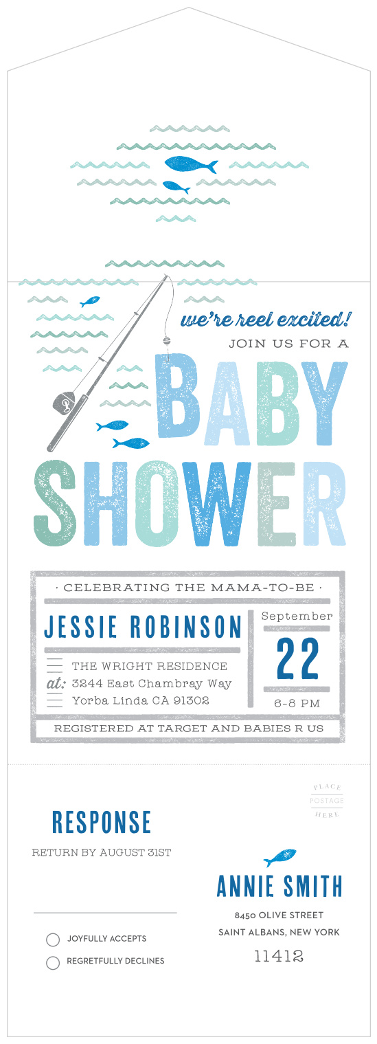 Our Reel Excited Seal & Send Baby Shower Invitations are designed to catch the eye of whoever you send one to.