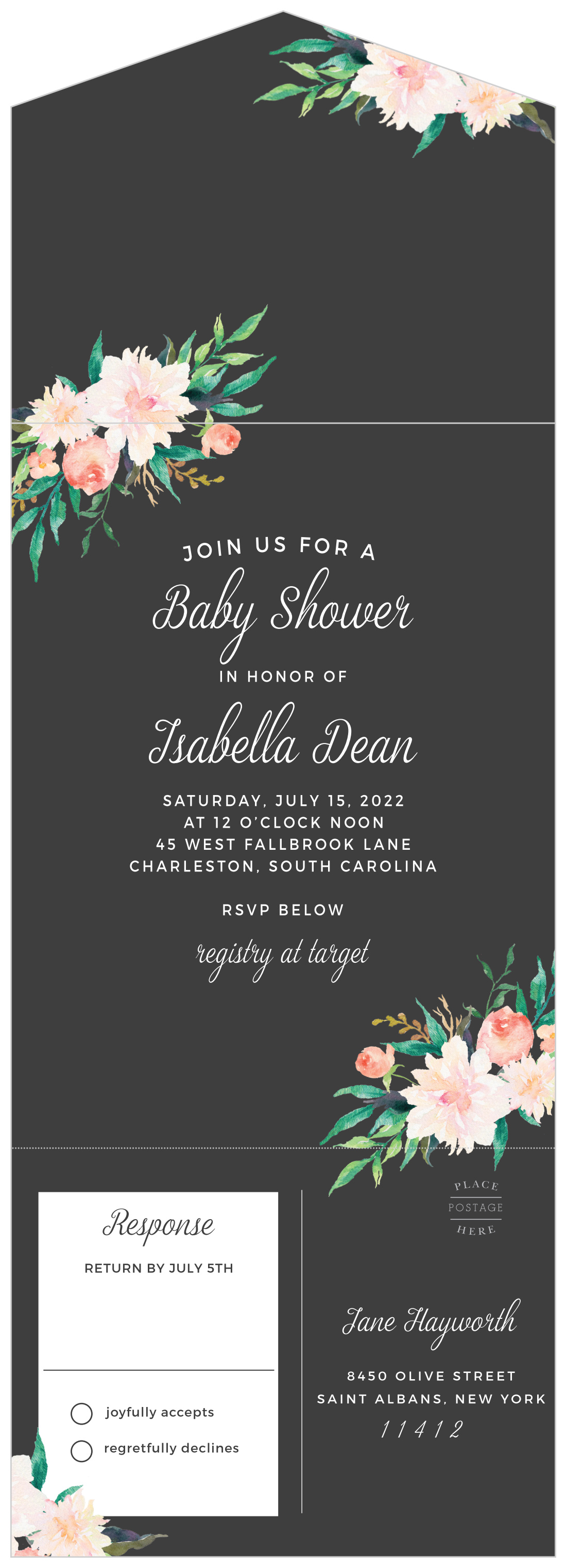 Lovely Blossoms Seal & Send Baby Shower Invitations by Basic Invite