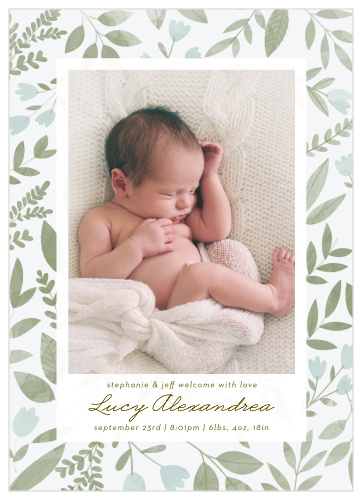 Share your joy with all your friends and loved ones with the Sylvan Florals Birth Announcement. 