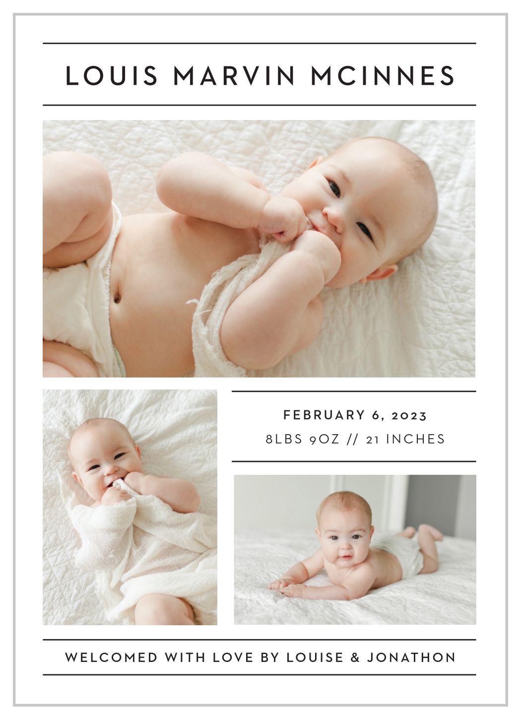 Birth Announcement Personalised 6. Design 6, 75 Girl or Boy Baby Thank You Cards 