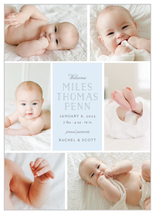 Share your joy with all your friends and loved ones with the Cute Collage Birth Announcement. 