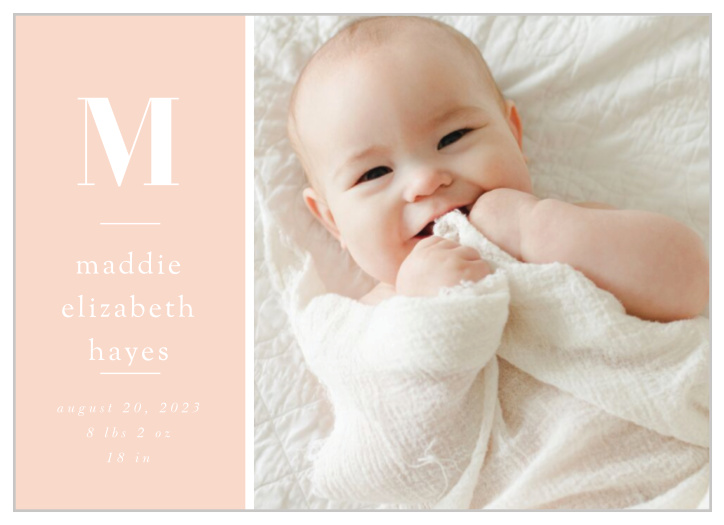 Announce your new bundle of joy to your family and friends with the charming look of our Baby Monogram Birth Announcements. 