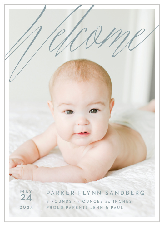 Share your joy with all your friends and loved ones with the Welcome Script Birth Announcement.