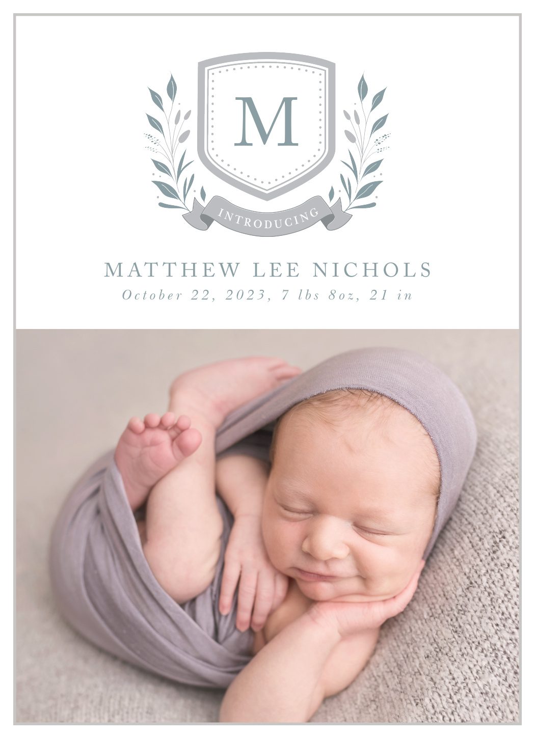 Foliage Monogram Birth Announcements by Basic Invite