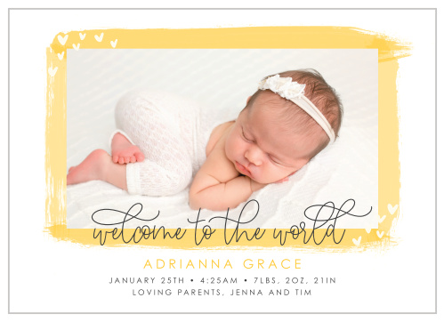 Share your joy with all your friends and loved ones with the Delicate Watercolor Birth Announcement.