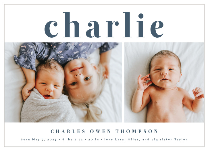 Inform your closest family and friends of your new bundle of joy with our Baby Nameplate Birth Announcements.