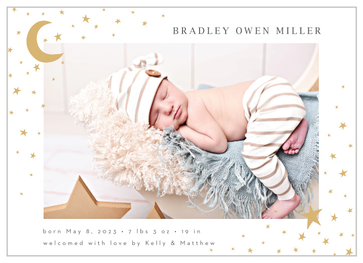 Share your joy with all your friends and loved ones with the Little Dreamer Birth Announcement. 