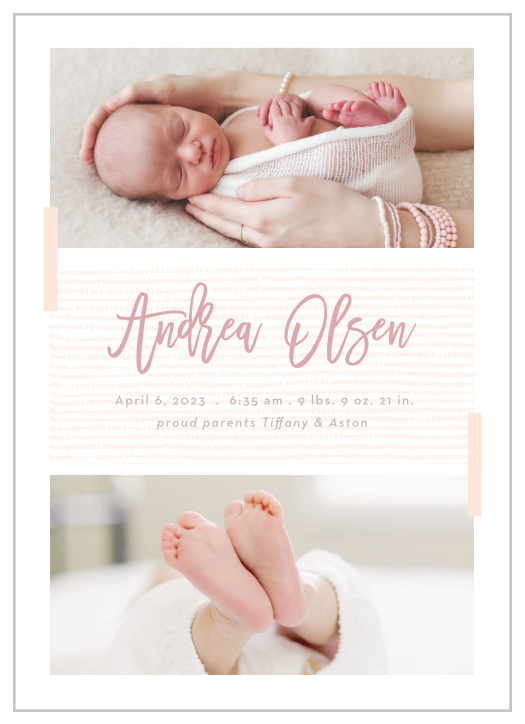 Share your joy with all your friends and loved ones with the Linen Pattern Birth Announcement.