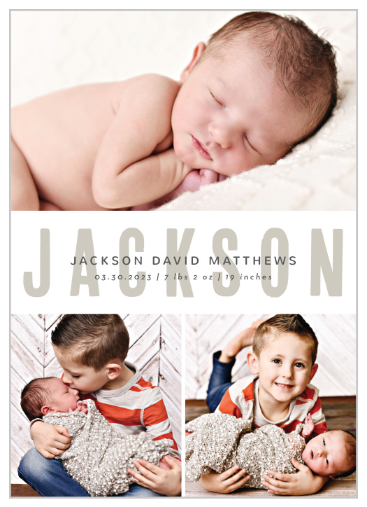 Share your joy with all your friends and loved ones with the Big Overlay Birth Announcement.