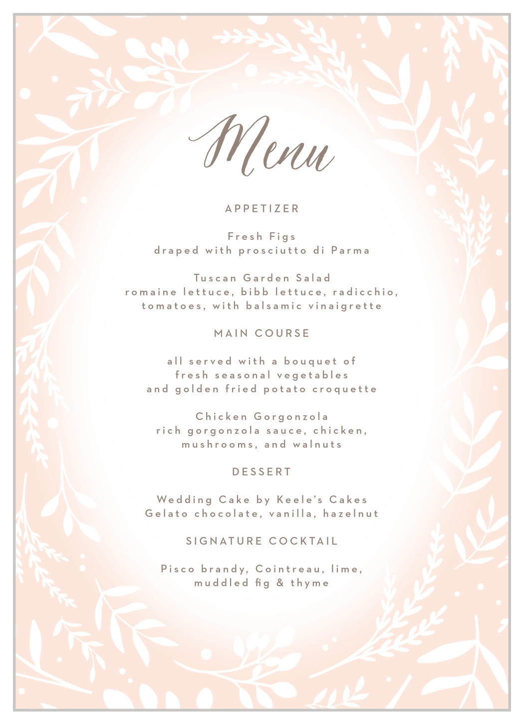Flowering Script Wedding Menus by Basic Invite