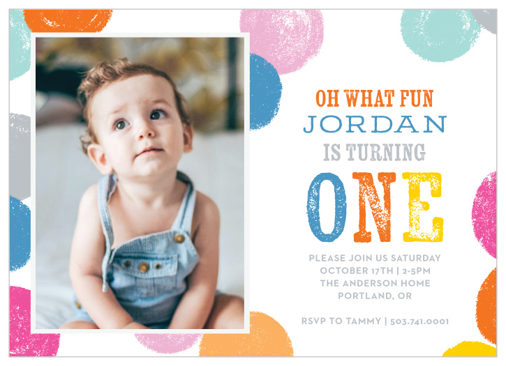 Gather your closest friends and family together to celebrate your child's upcoming big day with our Bold Confetti First Birthday Invitations. 