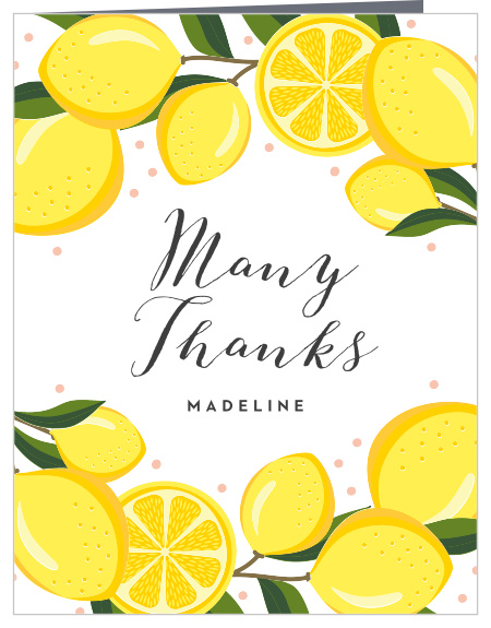 Send a sunny token of appreciation with our Lemon Wreath Bridal Shower Thank You Cards. 