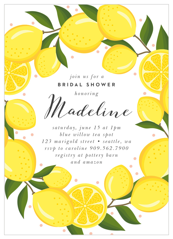 Lemon Wreath Bridal Shower Invitations By Basic Invite