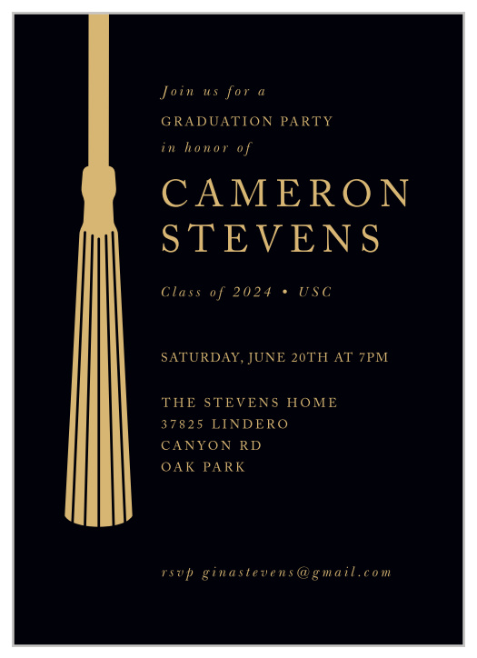 Our Tasseled Gold Graduation Invitations are perfect for gathering your loved ones together to celebrate your momentous achievement.