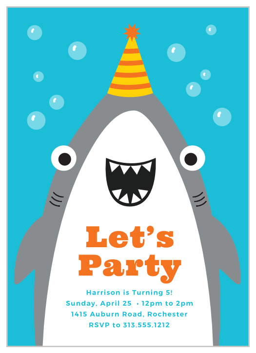 Shark Children S Birthday Invitations Match Your Color Style Free