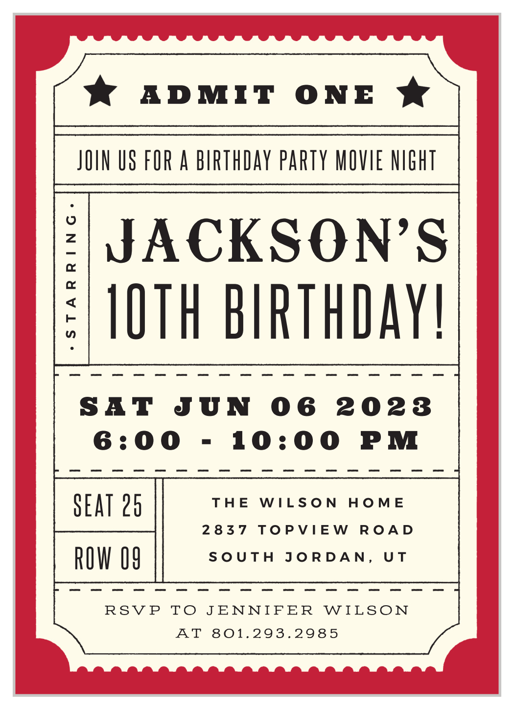 Admit One Children's Birthday Invitations by Basic Invite