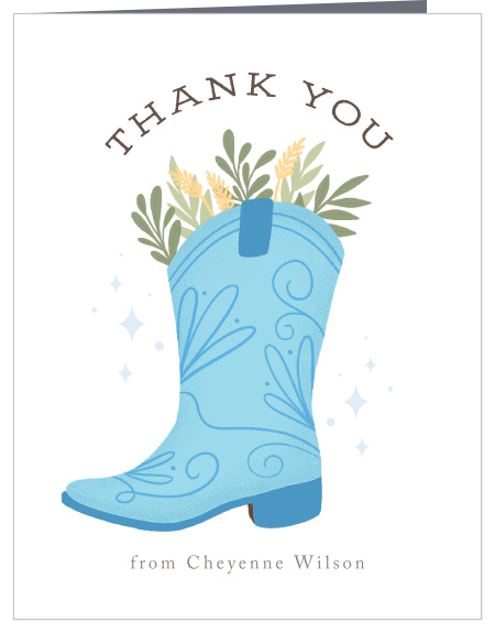 Host the perfect "cowboy" themed baby shower with these western themed baby shower thank you cards.