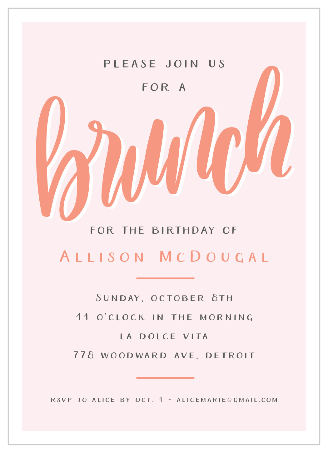 Lettered Brunch Adult Birthday Invitations by Basic Invite