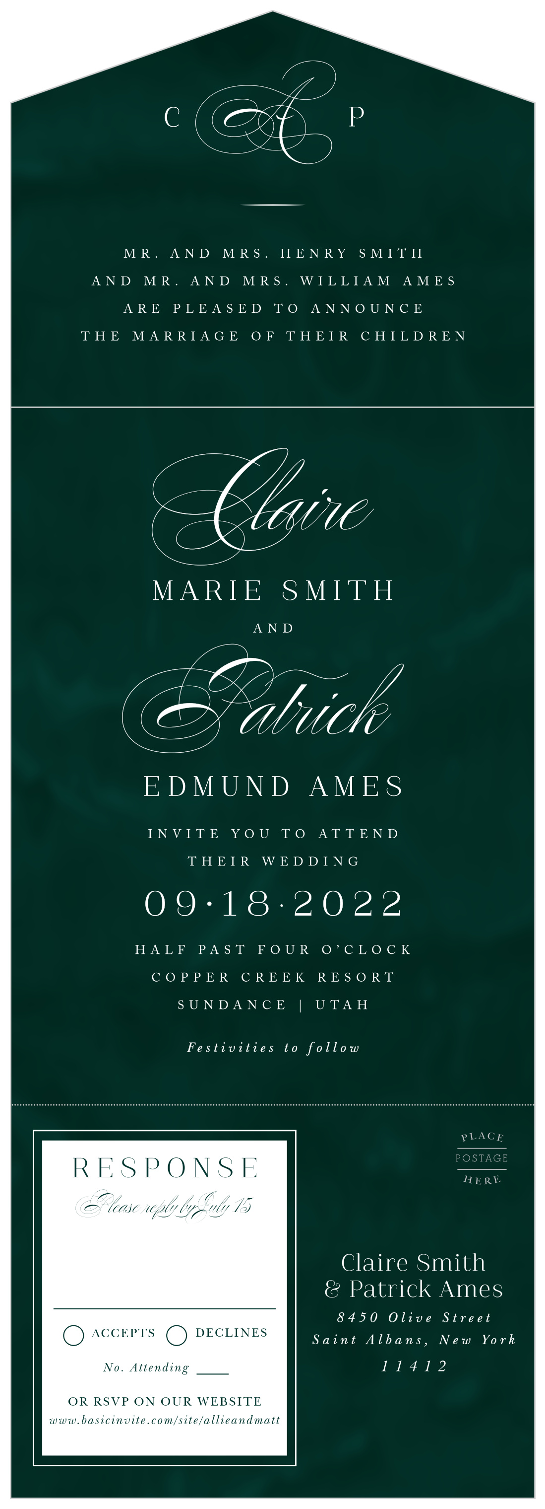 Formal Velveteen Seal & Send Wedding Invitations by Basic Invite
