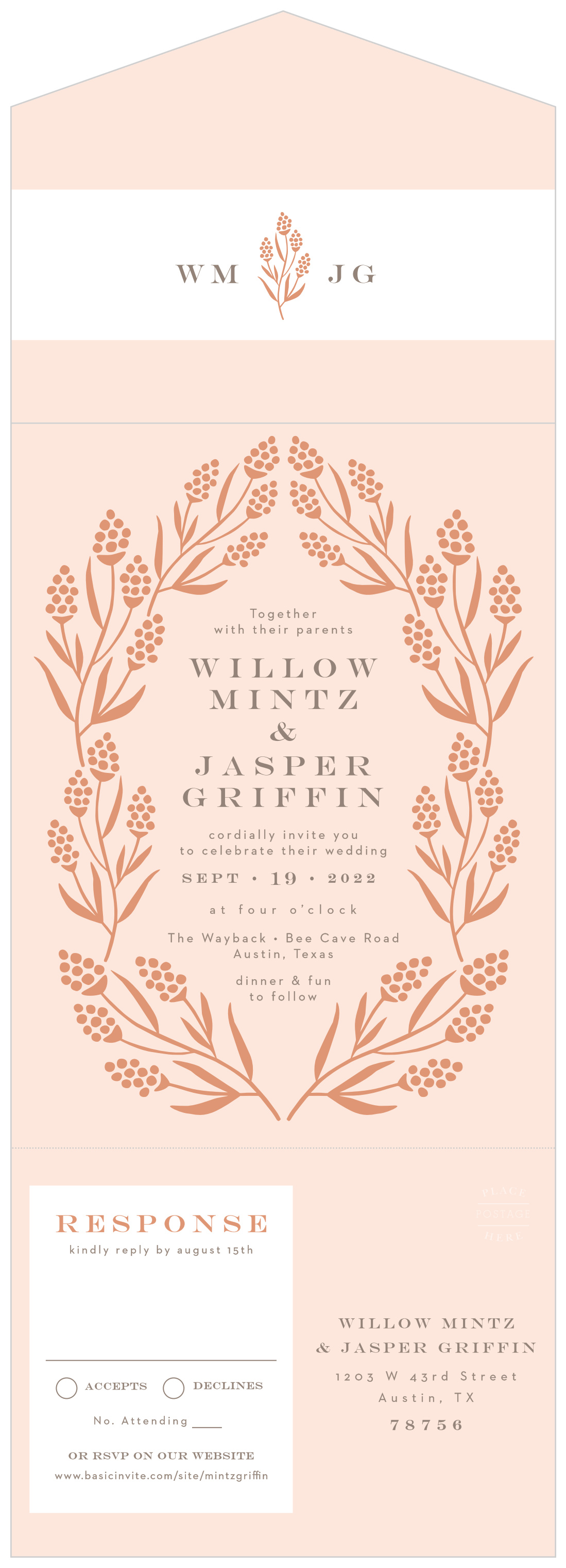 Gilded Hyacinth Seal & Send Wedding Invitations by Basic Invite