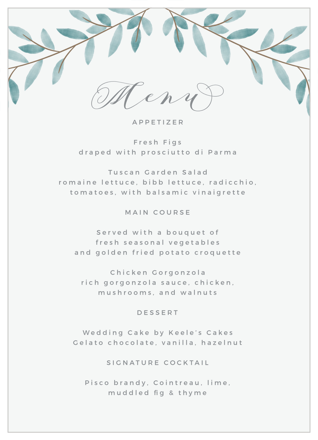 Abundant Branches Wedding Menus by Basic Invite