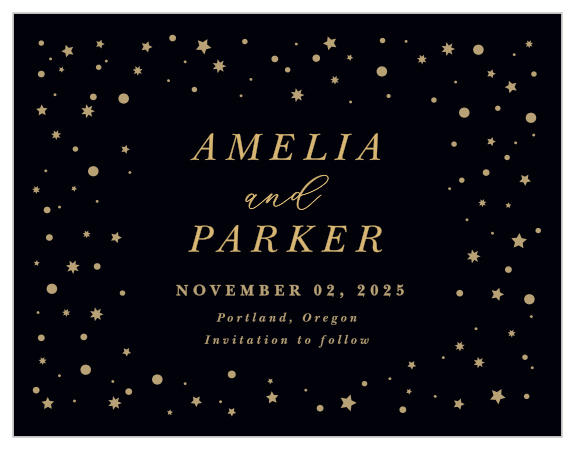 Announce your engagement and wedding date to family and friends with our Shining Bright Save the Date Cards.