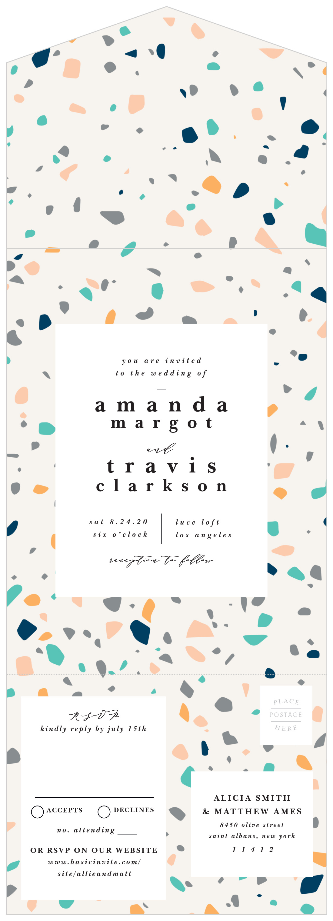 Grand Terrazo Seal & Send Wedding Invitations by Basic Invite