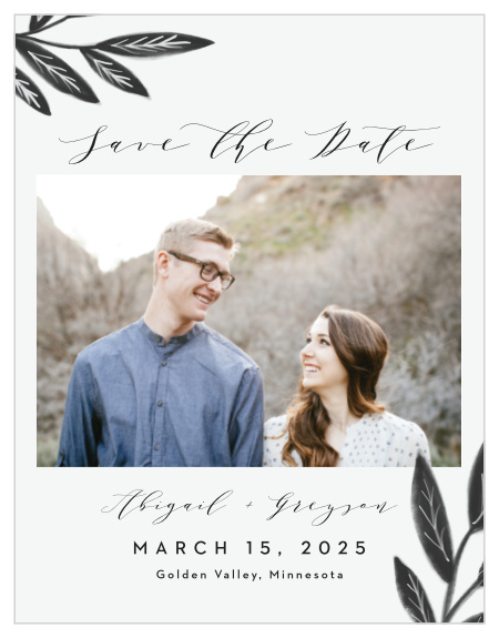 Be sure your close friends and family mark their calendars for your wedding day with our Watercolor Leaves Save-the-Date Cards.