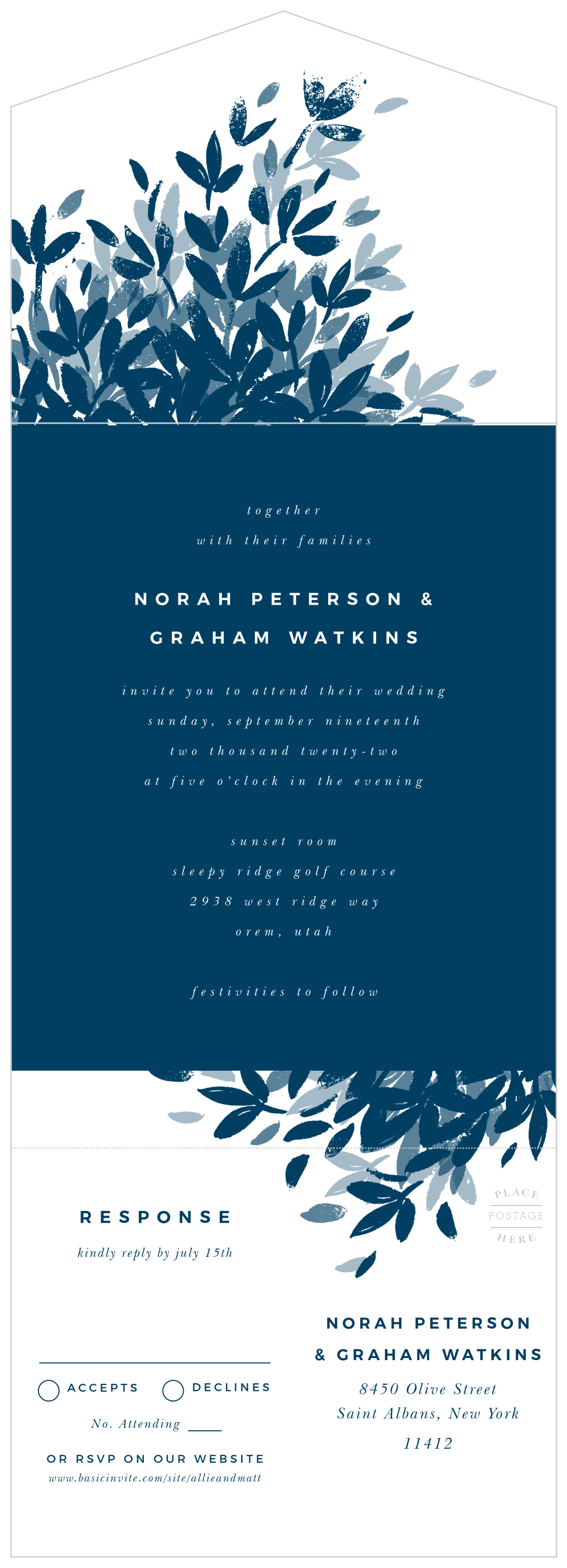 Textured Leaves Seal & Send Wedding Invitations by Basic Invite