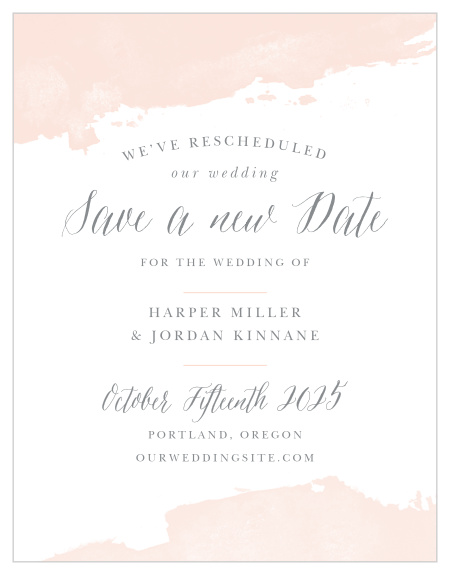 When wedding plans change or get delayed, our Dip Dye Change the Date Cards are the perfect way to keep all of your guests in the loop about your postponement!