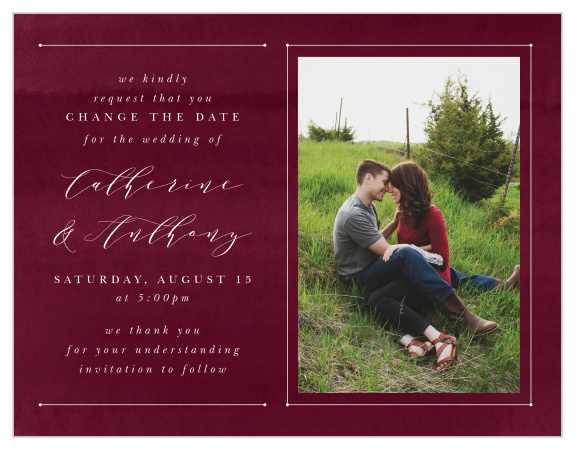 Seamlessly request your guests to plan for a new highly-anticipating date for your event, with our Date Adjustment Change the Date Cards!