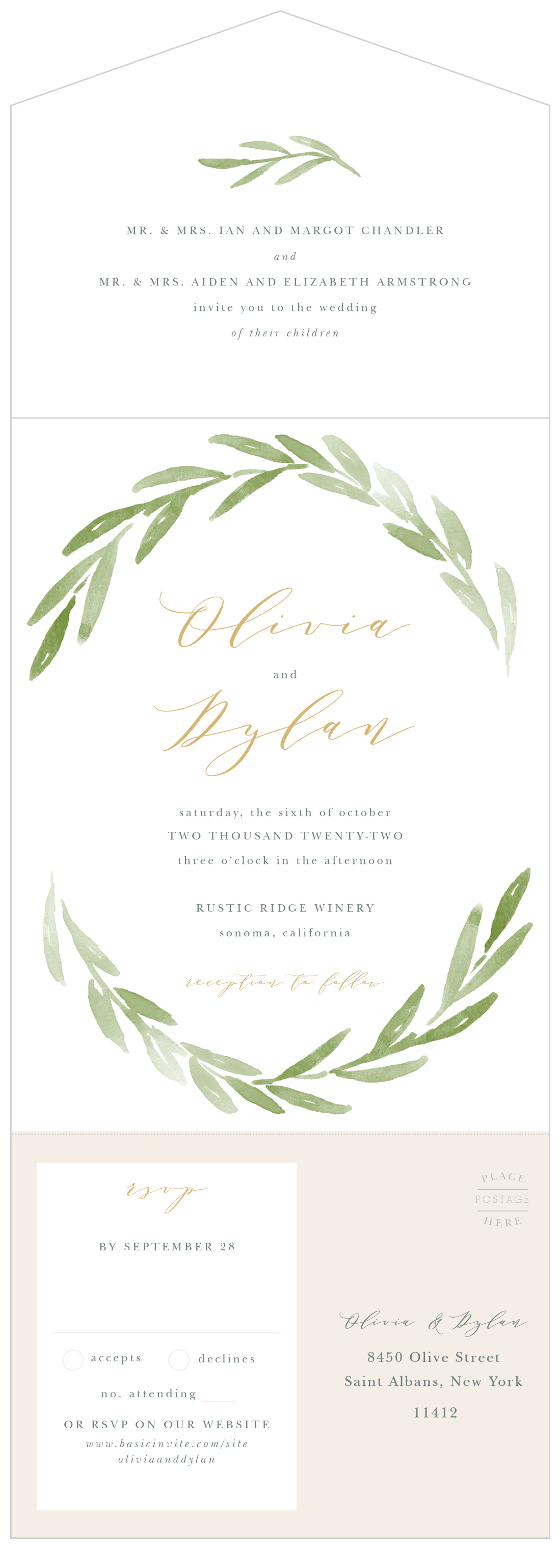 Forever Wreath Seal & Send Wedding Invitations by Basic Invite