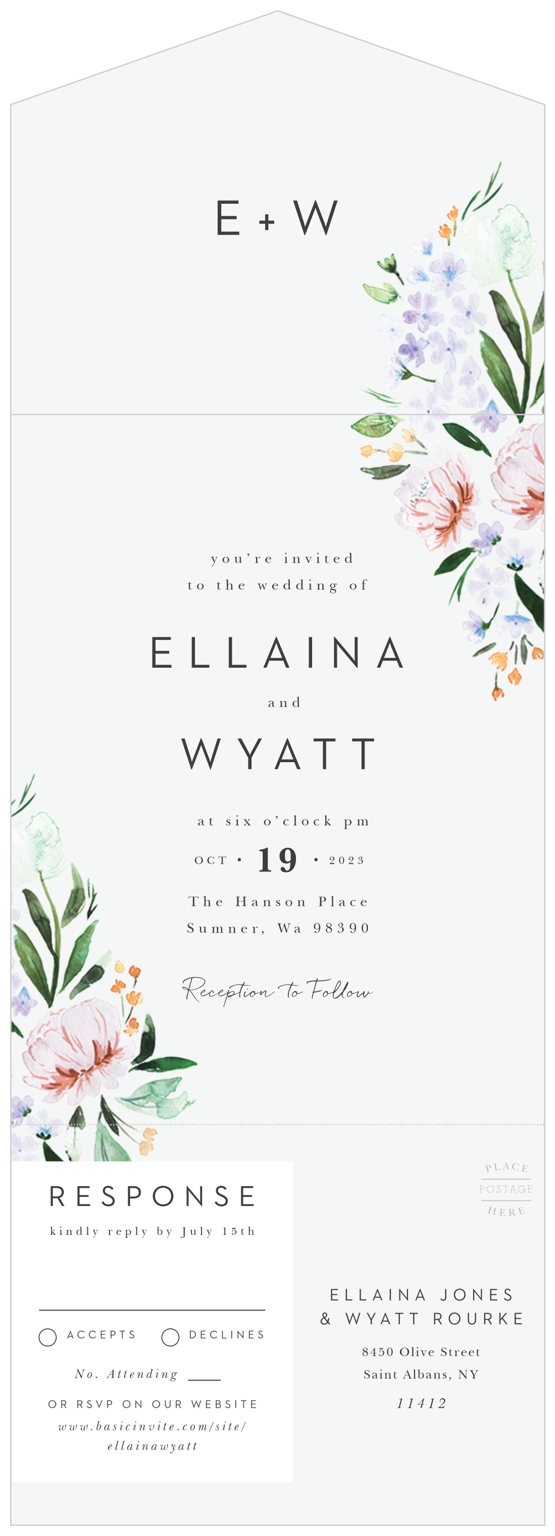Floral Cascade Seal &amp; Send Wedding Invitations by Basic Invite