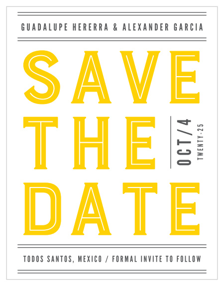 Announce your wedding to the world with our Bold Union Save the Date Cards. 