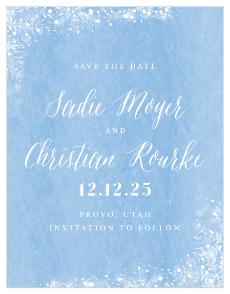 With flurries of joy, let your loved ones know about your special day using the Cozy Frost Save the Date Cards!