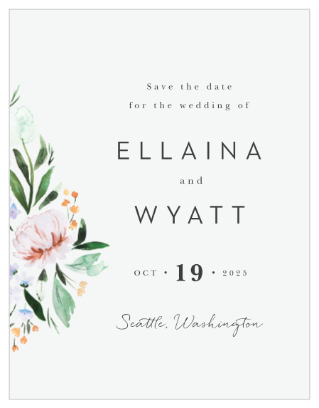 Announce your exciting news with all of your friends and family by sending out our beautiful, modern, Floral Cascade Save-the-Date Cards!