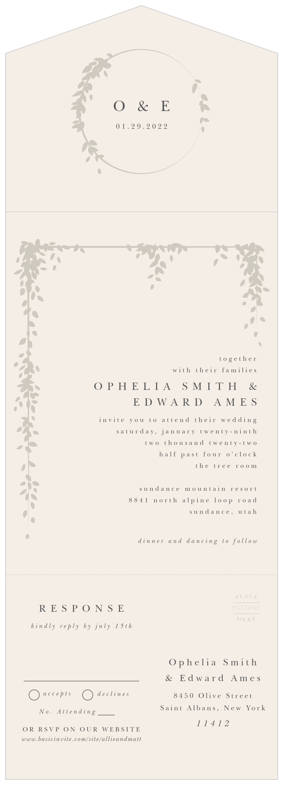 Subtle Garland Seal & Send Wedding Invitations by Basic Invite