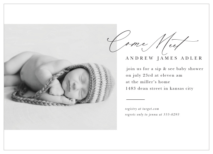 Bring your family and friends together to greet the newest member of your family with the minimalist look of our Say Hello Baby Shower Invitations. 