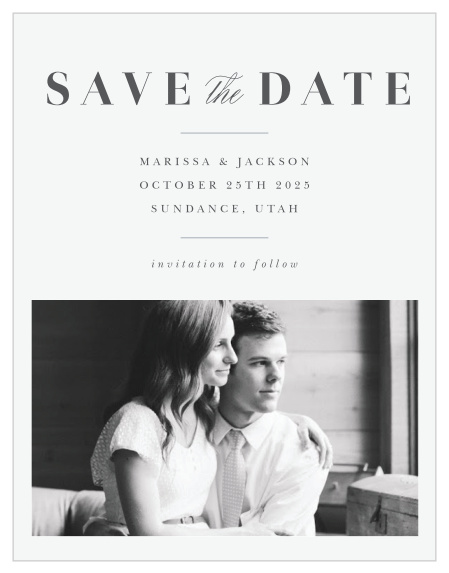 Be sure family and friends will mark their calendars for your big day with the minimalist look of our Mod Photo Save the Date Cards.