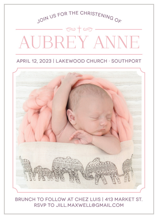 Invite friends and family to celebrate your daughter's christening with the Classic Cross Girl Christening Invitations. 