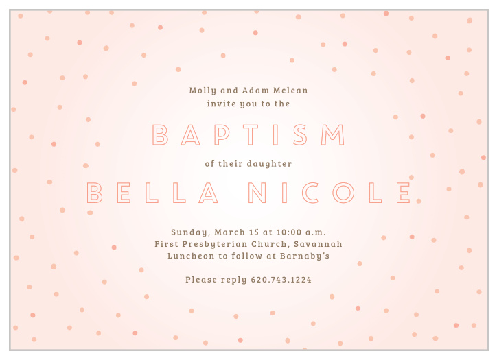 Confetti surrounds your text on the Dapper Dots Girl Christening Invitations.