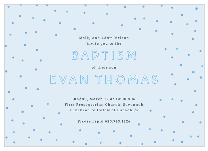 Confetti surrounds your text on the Dapper Dots Boy Christening Invitations. 