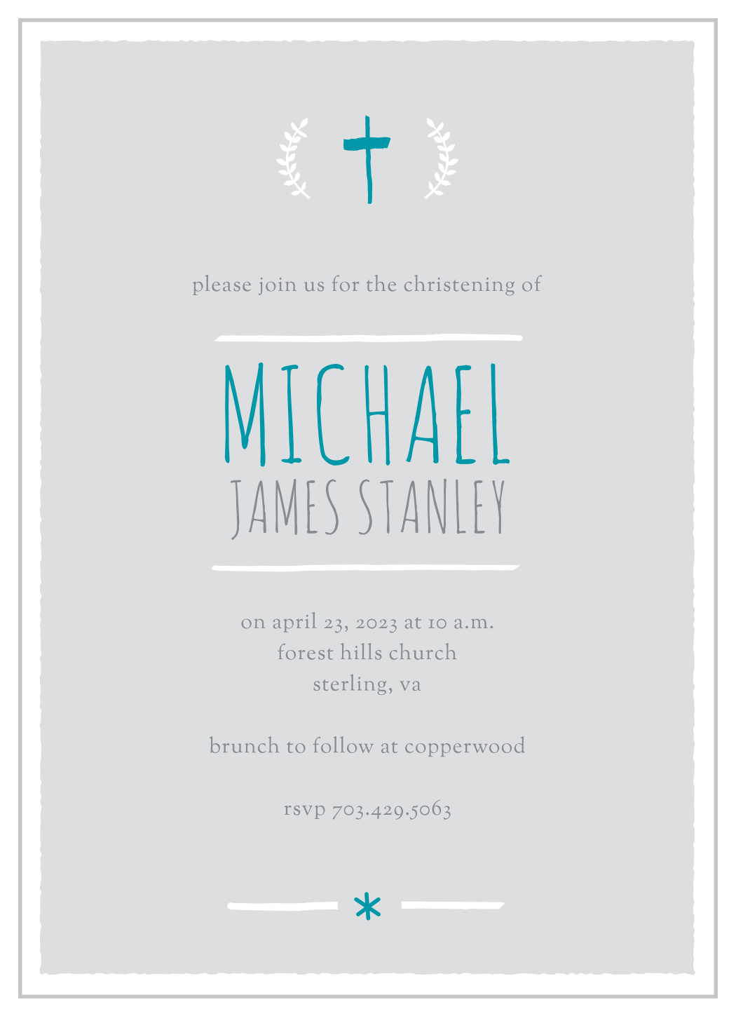 Laurels & Cross Boy Christening Invitations by Basic Invite