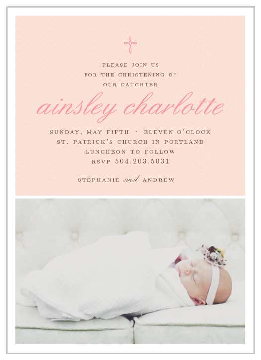 Design an invitation using your daughter's photo with the Tiny Cross Girl Christening Invitations.