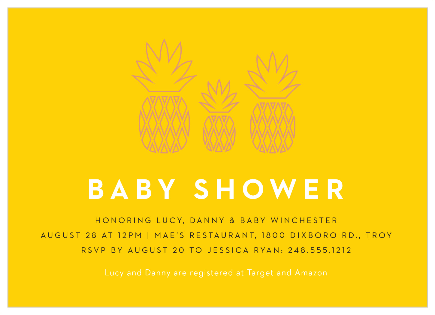 pineapple trio baby shower invitations