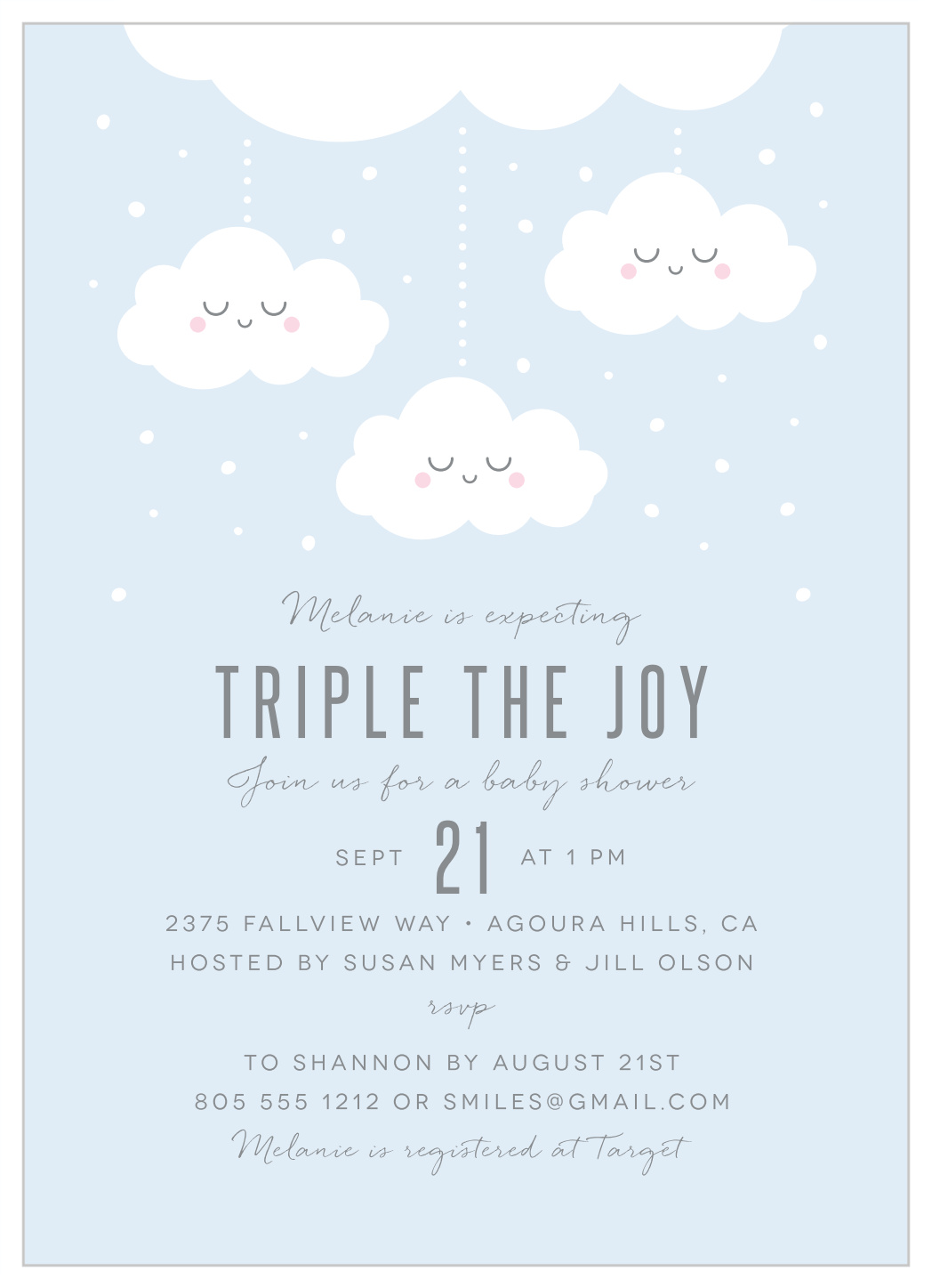 cloud triplets baby shower invitations