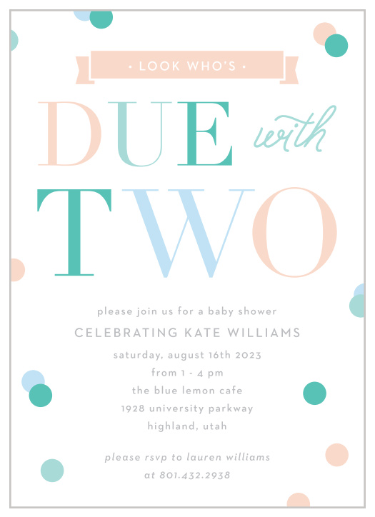 Celebrate twins with our Due with Two Baby Shower Invitations! 