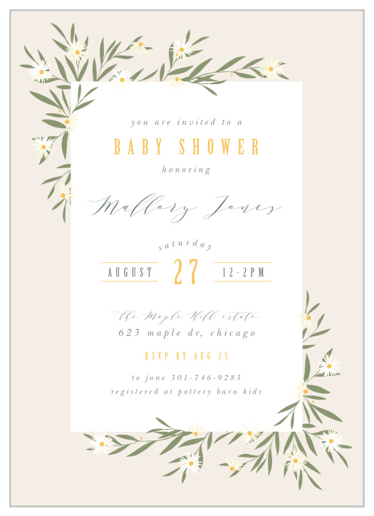 Our Chamomile Baby Shower Invitations are perfect for bringing your friends and family close to celebrate your new little one!