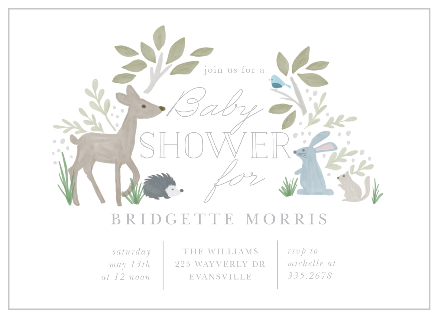 woodland creatures baby shower invitations