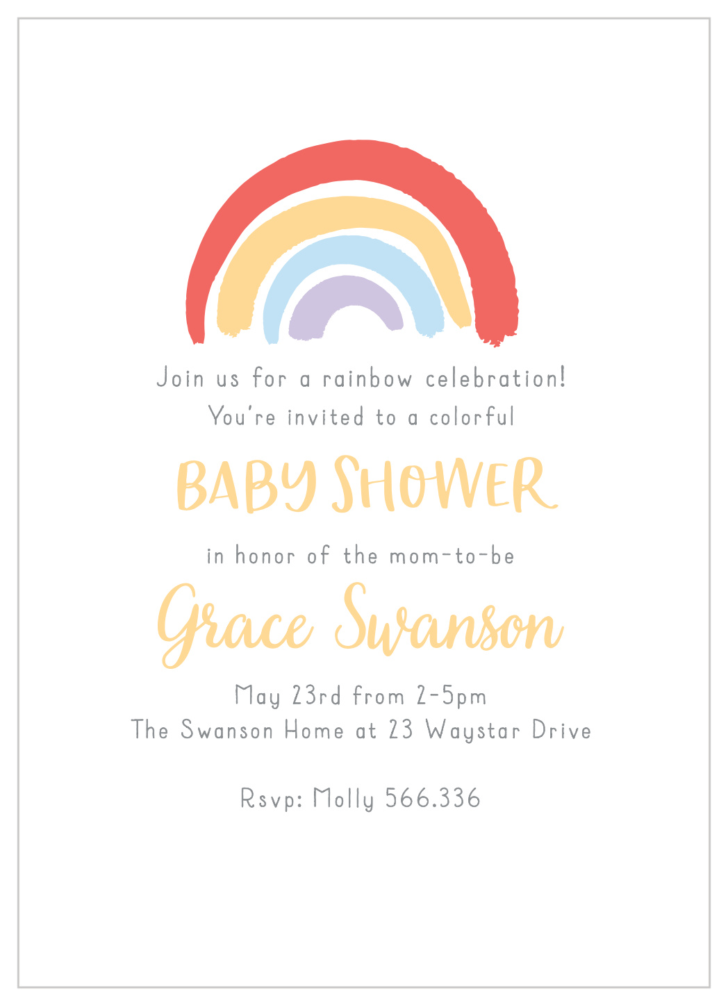 Custom Printed 5x7 Rainbow Baby Shower Invitation Miracle Baby Invitation Rainbow Invite with envelopes Rainbow Baby Baby Shower Invite